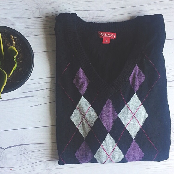 Black and Purple Argyle Sweater - Picture 2 of 12